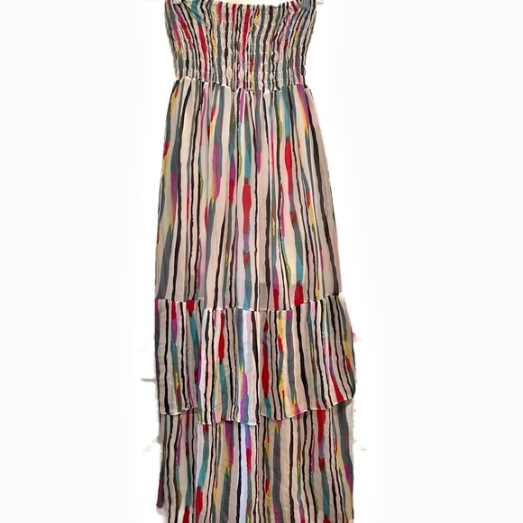 Pink and Green Smocked Strapless Tiered Dress - Picture 1 of 1